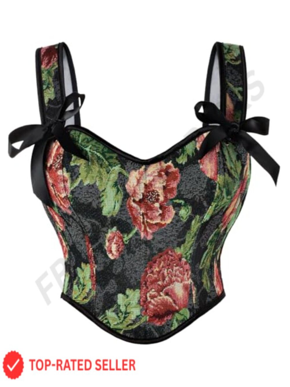Corset Top Women Sweetheart Neckline Overbust Bustier Floral Zip